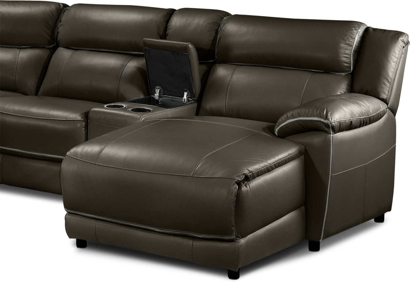 Holton Leather 5-Piece Sectional with Right-Facing Chaise - Charcoal Grey