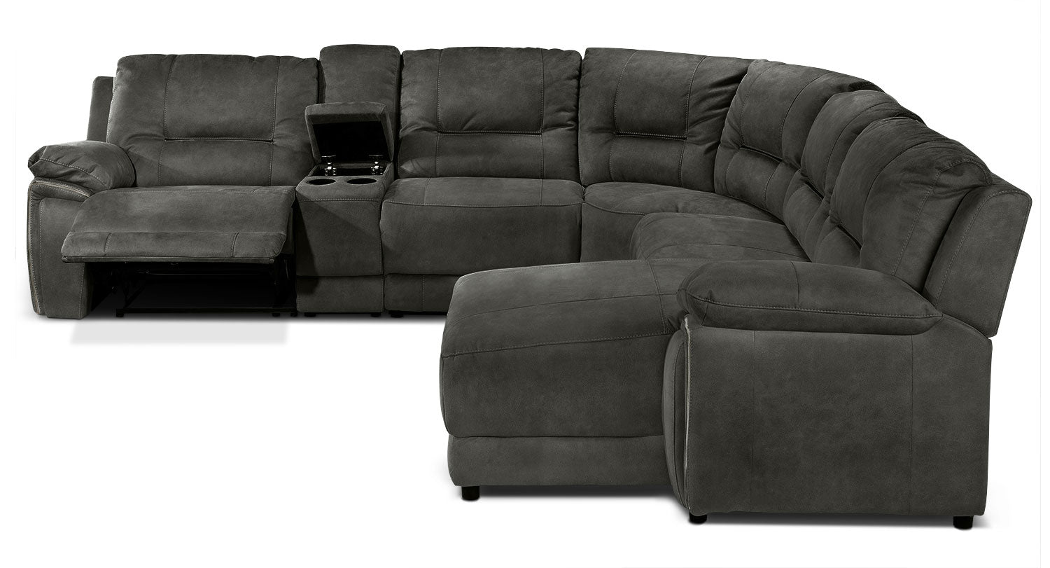 Pasadena 6-Piece Reclining Sectional with Right-Facing Chaise - Dark Grey