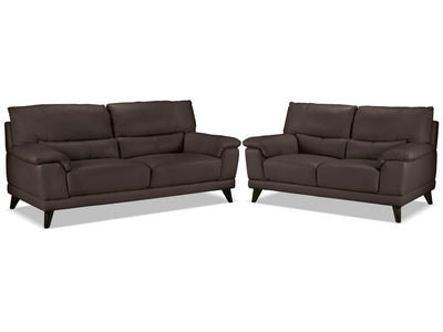 Braylon Leather Sofa and Loveseat Set - Dark Chocolate