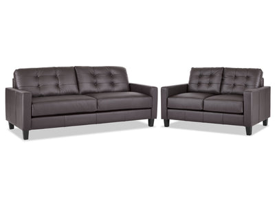 Kylie Leather Sofa and Loveseat Set - Coffee