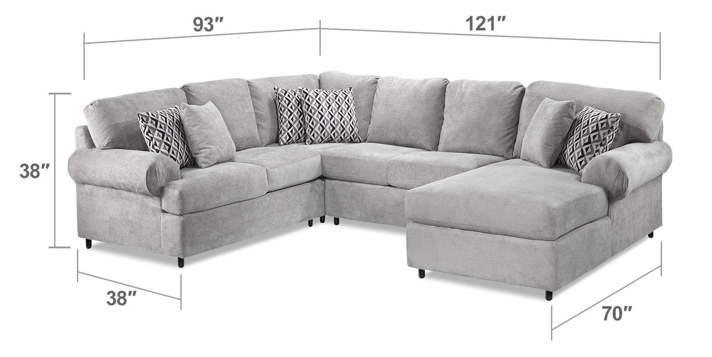 Jupiter 4-Piece Sectional with Right-Facing Chaise - Ash Grey