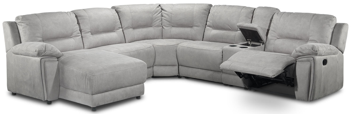 Pasadena 6-Piece Reclining Sectional with Left-Facing Chaise - Light Grey