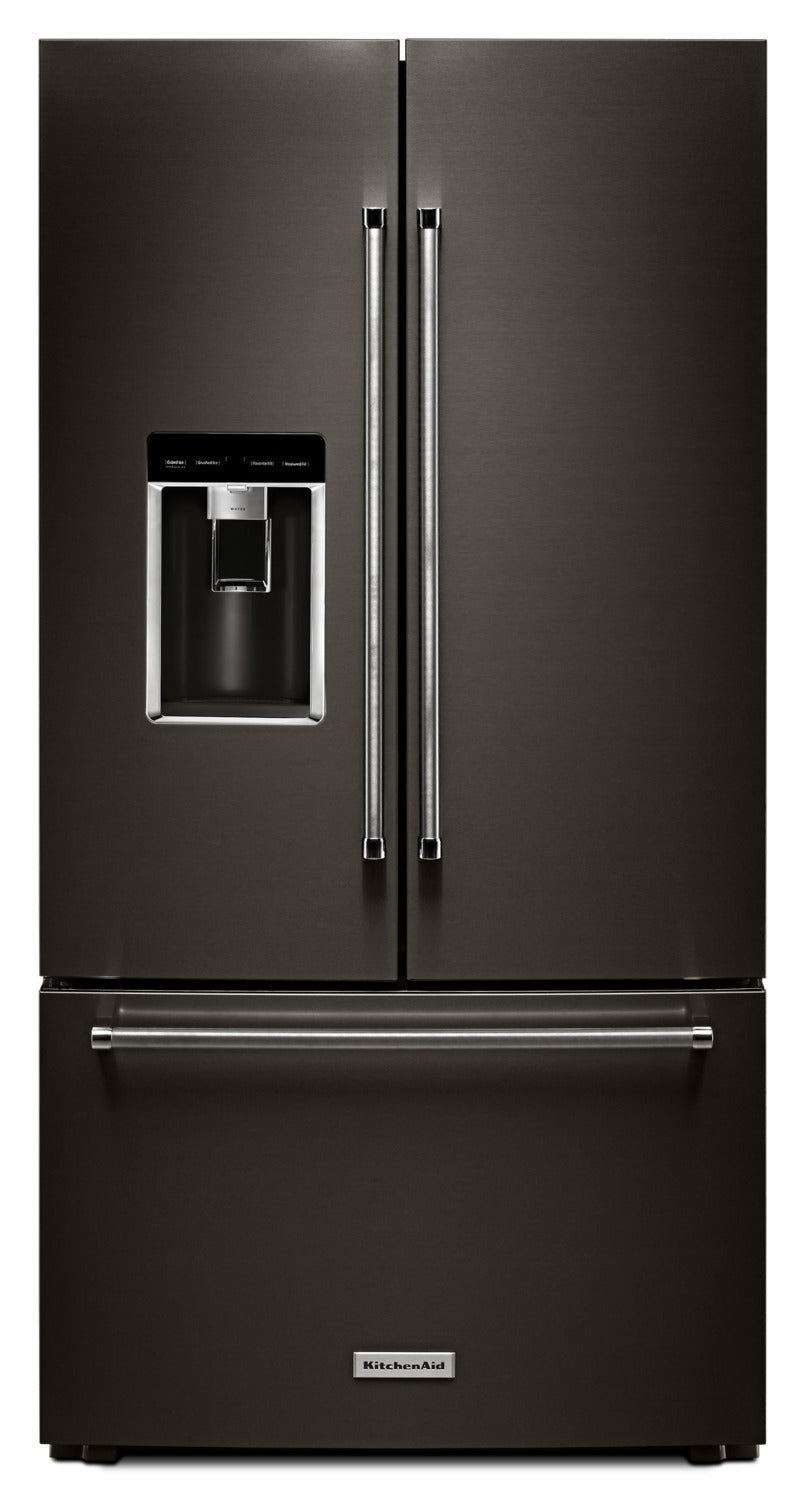 KitchenAid 36" 23.8 Cu. Ft. Black Stainless Steel Counter-Depth French Door Refrigerator - KRFC704FBS