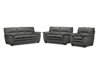 Kelleher Sofa, Loveseat and Chair Set - Charcoal