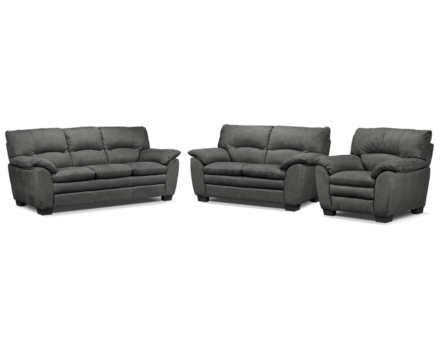 Kelleher Sofa, Loveseat and Chair Set - Charcoal