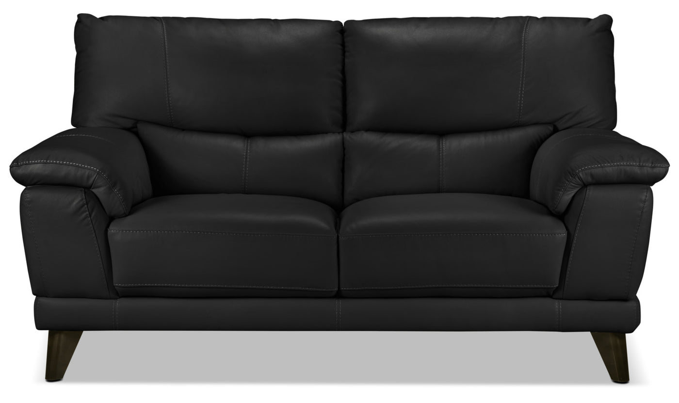Braylon Leather Loveseat - Classic Black