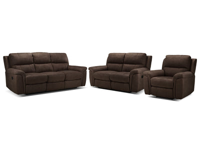 Roarke Reclining Sofa, Reclining Loveseat and Recliner Set - Walnut
