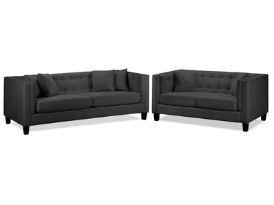 Astin Sofa and Loveseat Set - Dark Grey