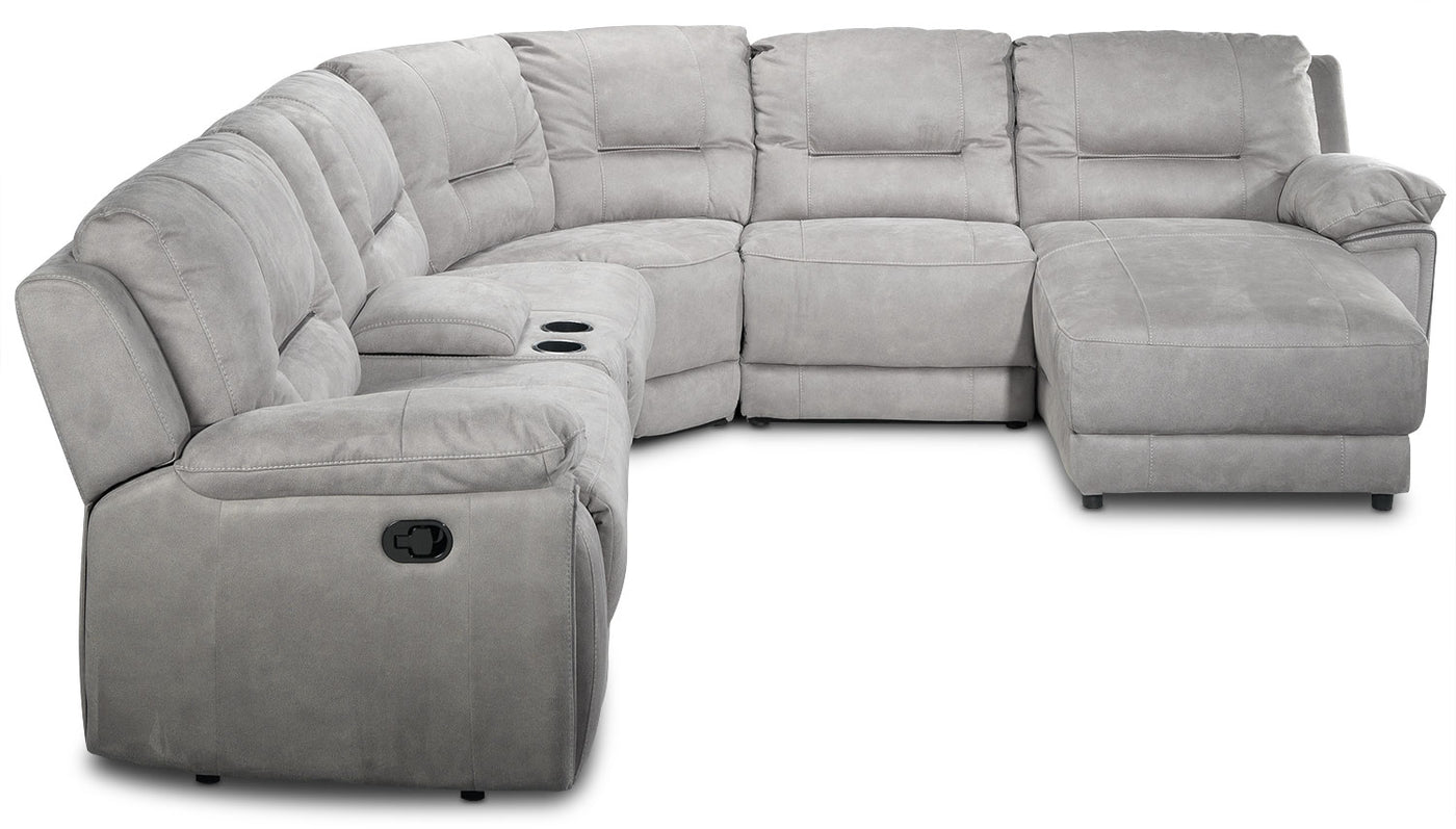 Pasadena 6-Piece Reclining Sectional with Right-Facing Chaise - Light Grey