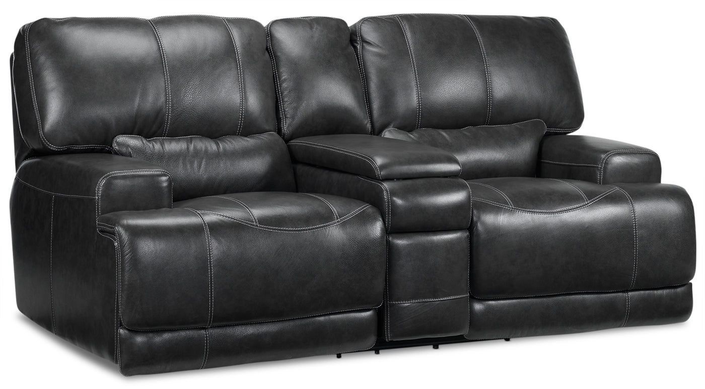 Dearborn Leather Power Reclining Loveseat with Console - Charcoal