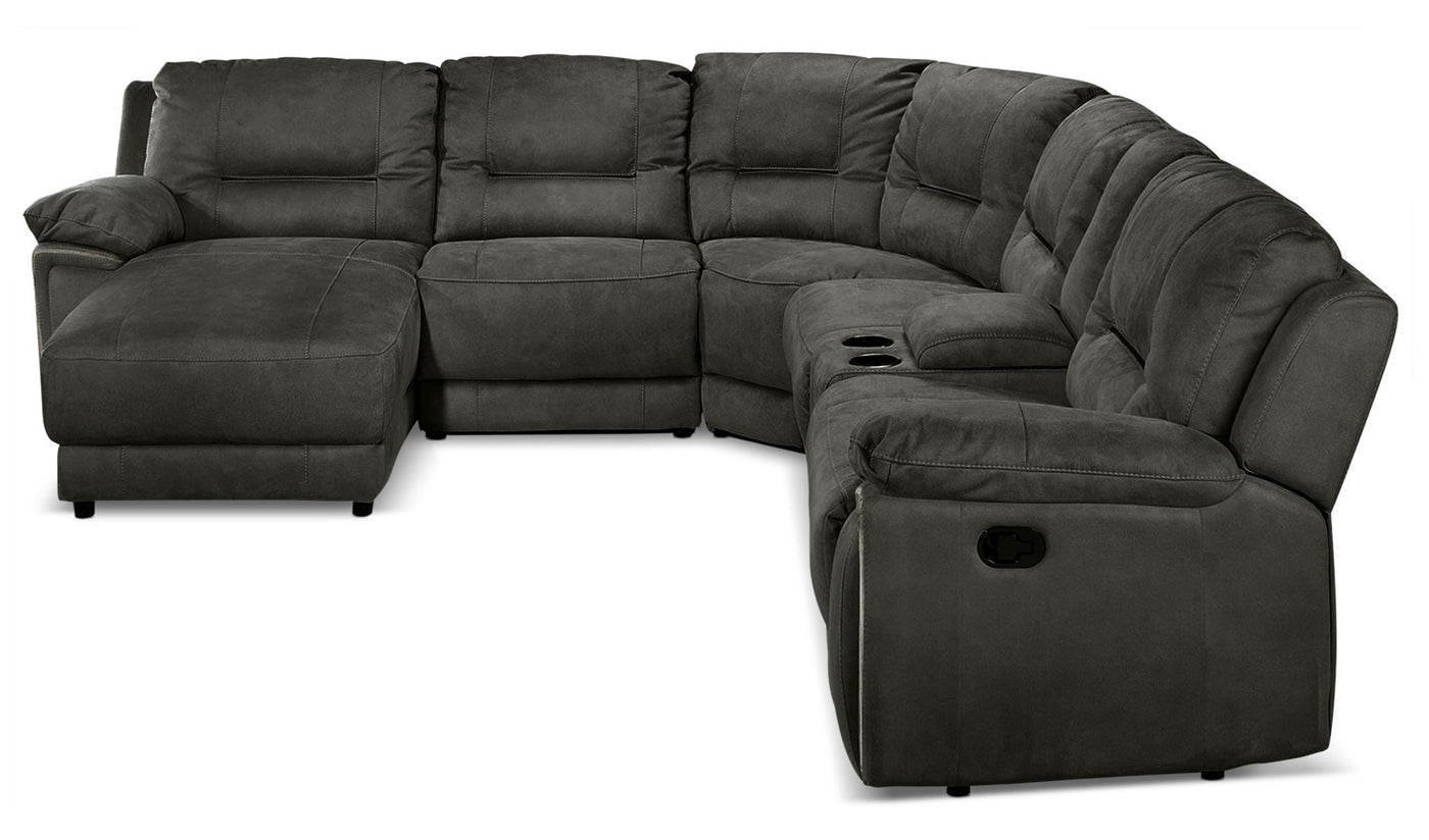 Pasadena 6-Piece Reclining Sectional with Left-Facing Chaise - Dark Grey