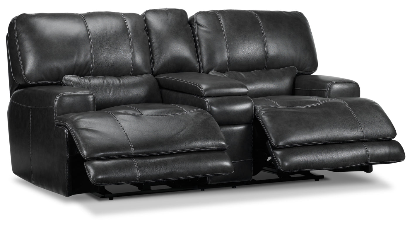 Dearborn Leather Power Reclining Loveseat with Console - Charcoal