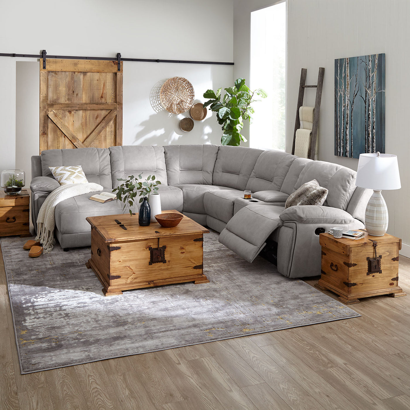 Pasadena 6-Piece Reclining Sectional with Left-Facing Chaise - Light Grey
