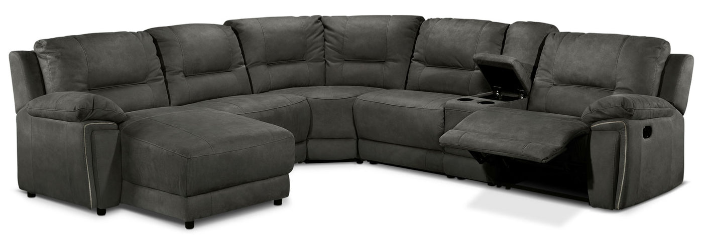 Pasadena 6-Piece Reclining Sectional with Left-Facing Chaise - Dark Grey