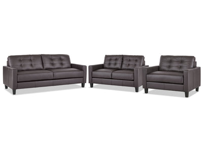 Kylie Leather Sofa, Loveseat and Chair and a Half Set - Coffee