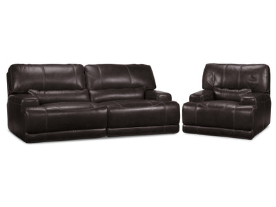 Dearborn Leather Power Reclining Sofa and Recliner Set - Blackberry