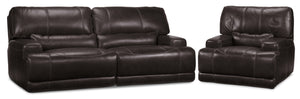 Dearborn Leather Power Reclining Sofa and Recliner Set - Blackberry