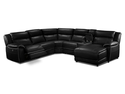 Holton Leather 6-Piece Sectional with Right-Facing Chaise - Black