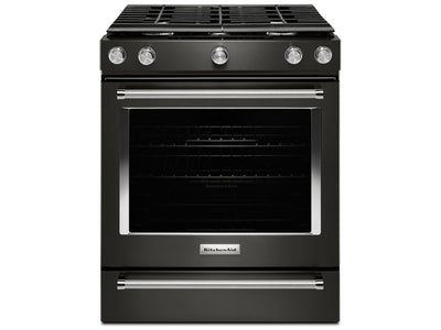 KitchenAid Black Stainless Steel Slide-In Gas Convection Range (5.8 Cu. Ft.) - KSGG700EBS