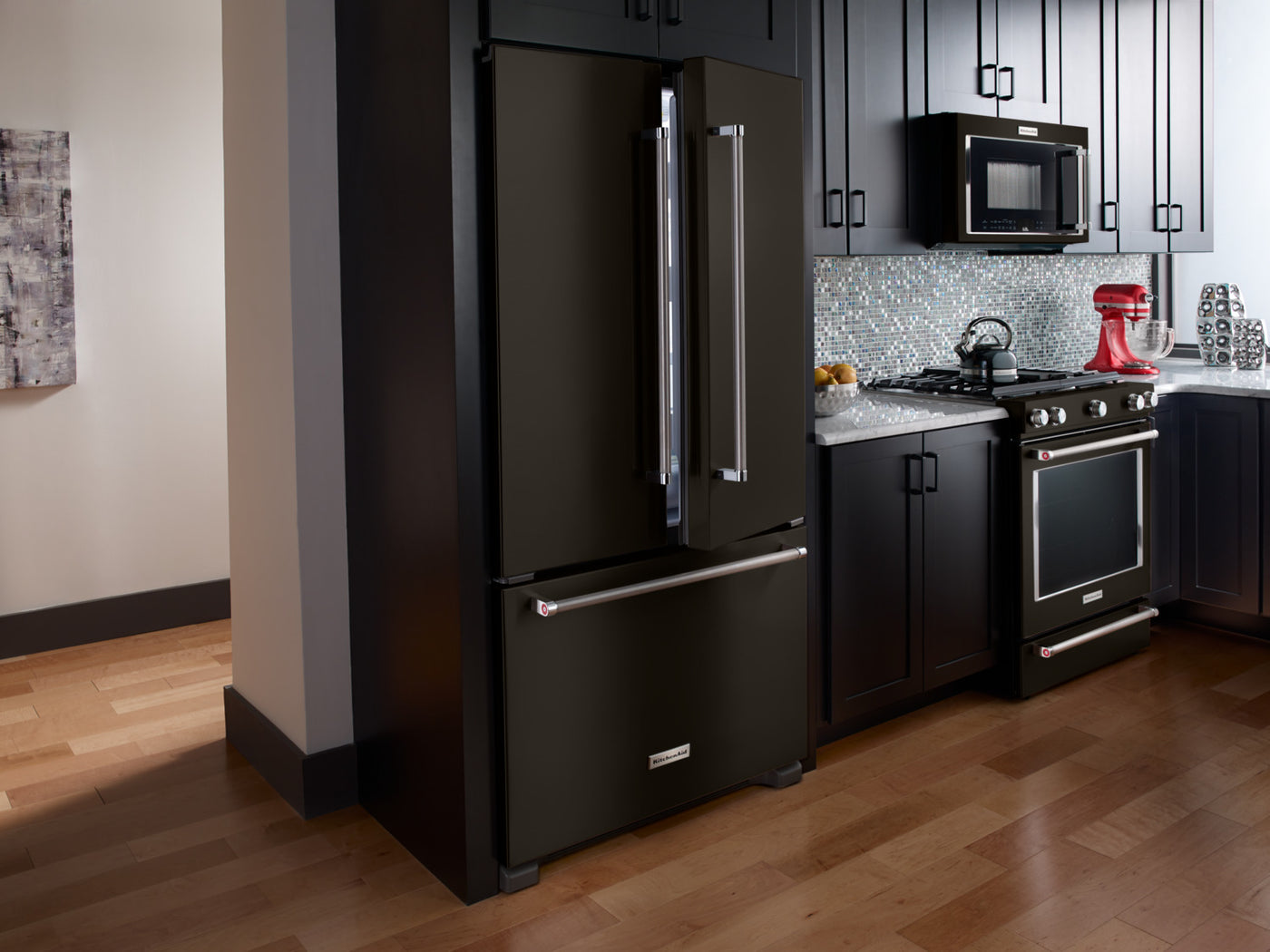 KitchenAid Black Stainless Steel Counter-Depth French Door Refrigerator (21.9 Cu. Ft.) - KRFC302EBS