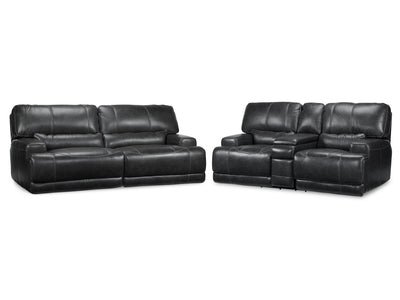 Dearborn Leather Power Reclining Sofa and Loveseat with Console Set - Charcoal