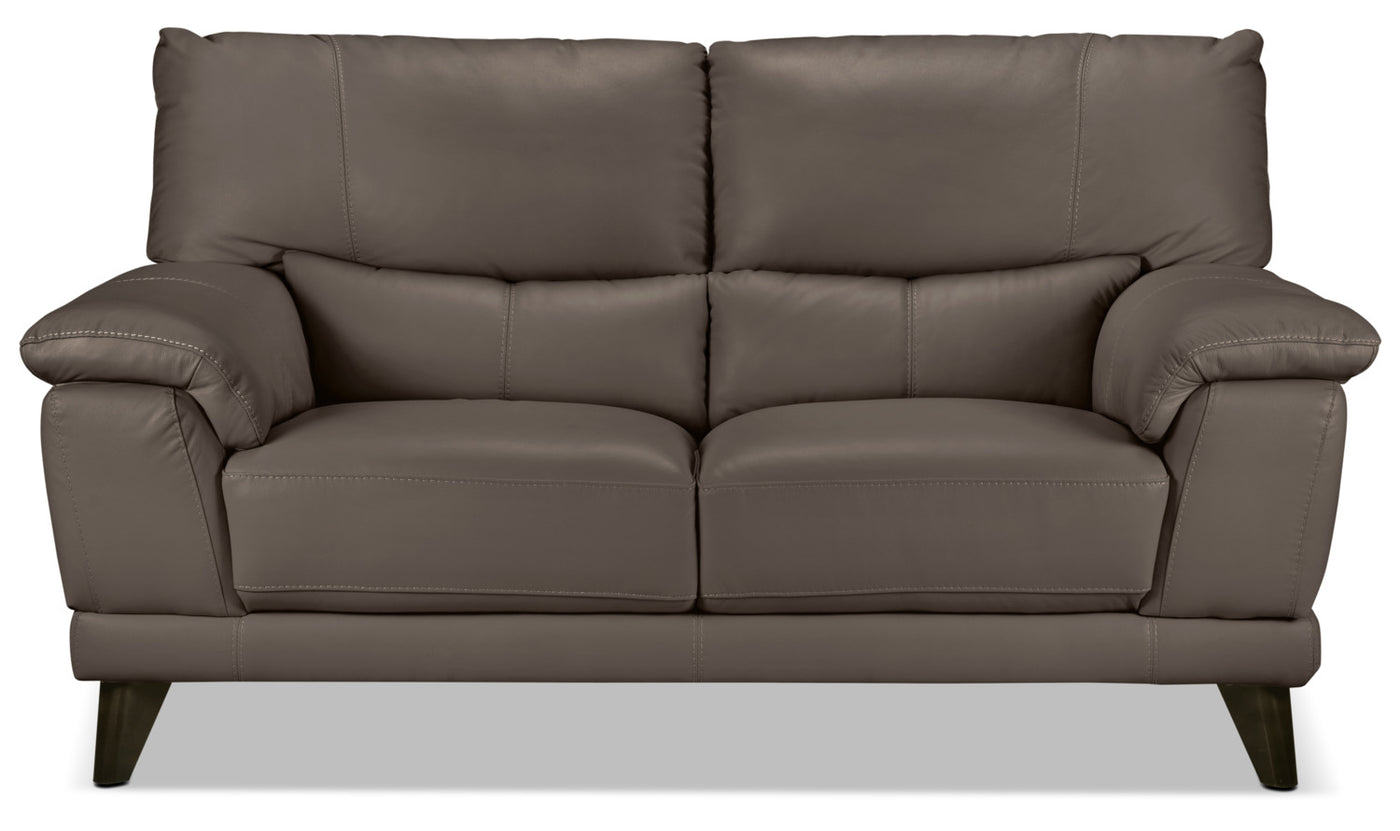 Braylon Leather Loveseat - African Grey
