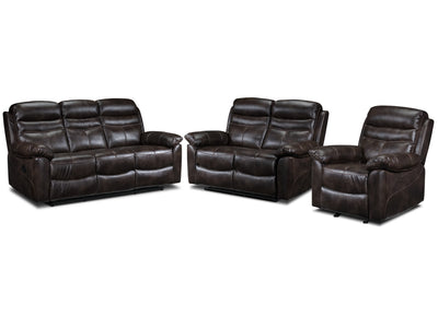 Devon Reclining Sofa, Reclining Loveseat and Rocker Recliner Set - Brown