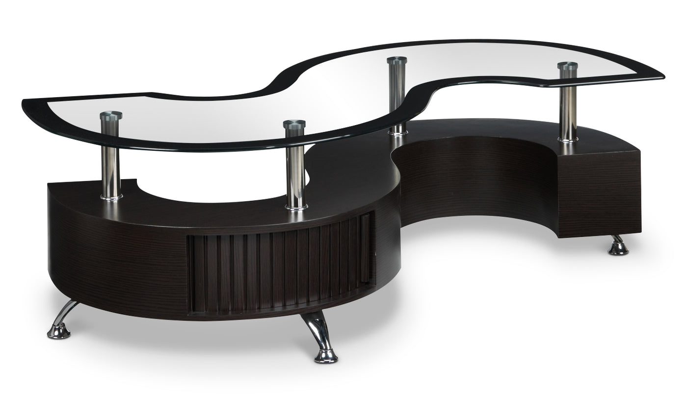 Serpentine 51.5" Coffee Table with Two Ottomans - Espresso