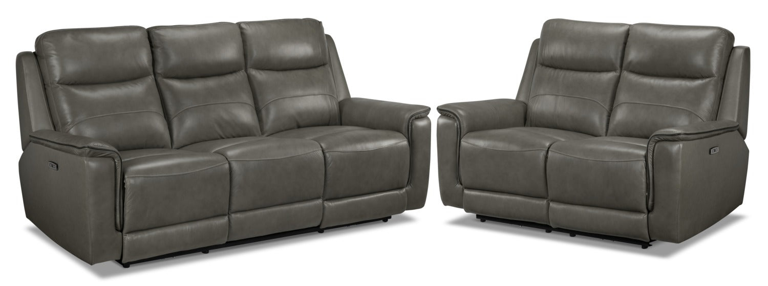 Firenze Power Reclining Sofa and Reclining Loveseat Set - Grey