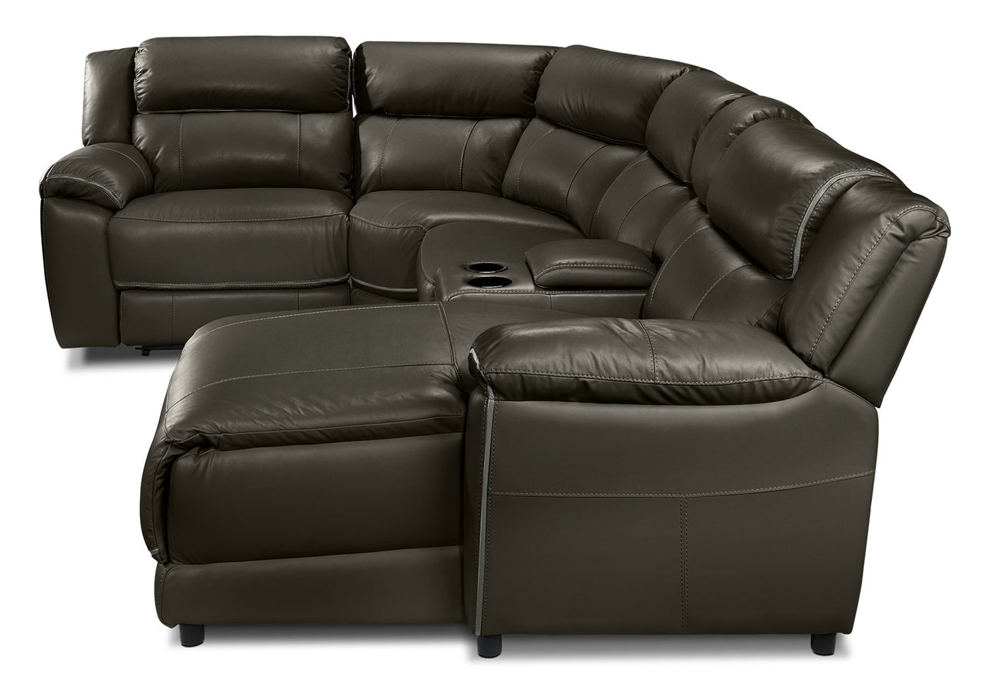 Holton Leather 5-Piece Sectional with Right-Facing Chaise - Charcoal Grey