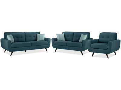 Julian Sofa, Loveseat and Chair Set - Blue