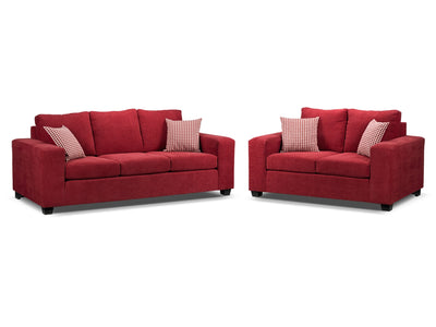 Fava Sofa and Loveseat Set - Red