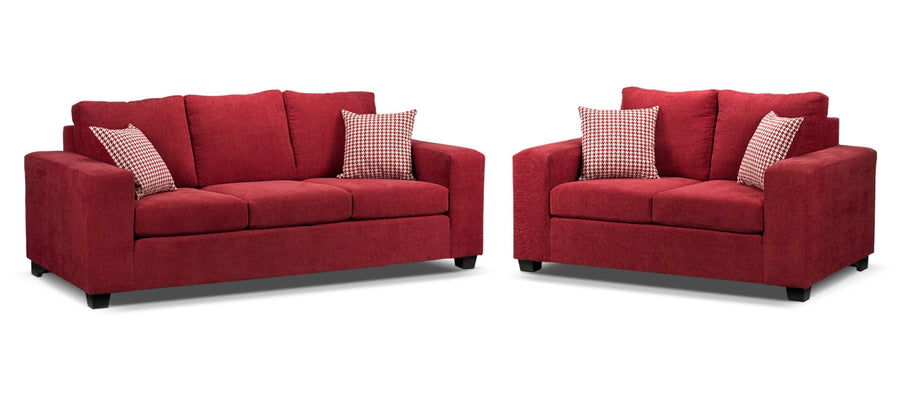 Fava Sofa and Loveseat Set - Red