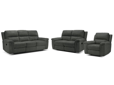 Roarke Reclining Sofa, Reclining Loveseat and Recliner Set - Charcoal