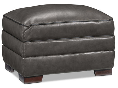 Stampede Leather Ottoman - Charcoal