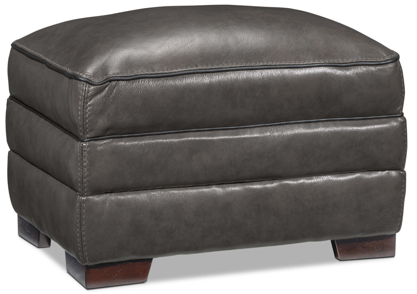 Stampede Leather Ottoman - Charcoal