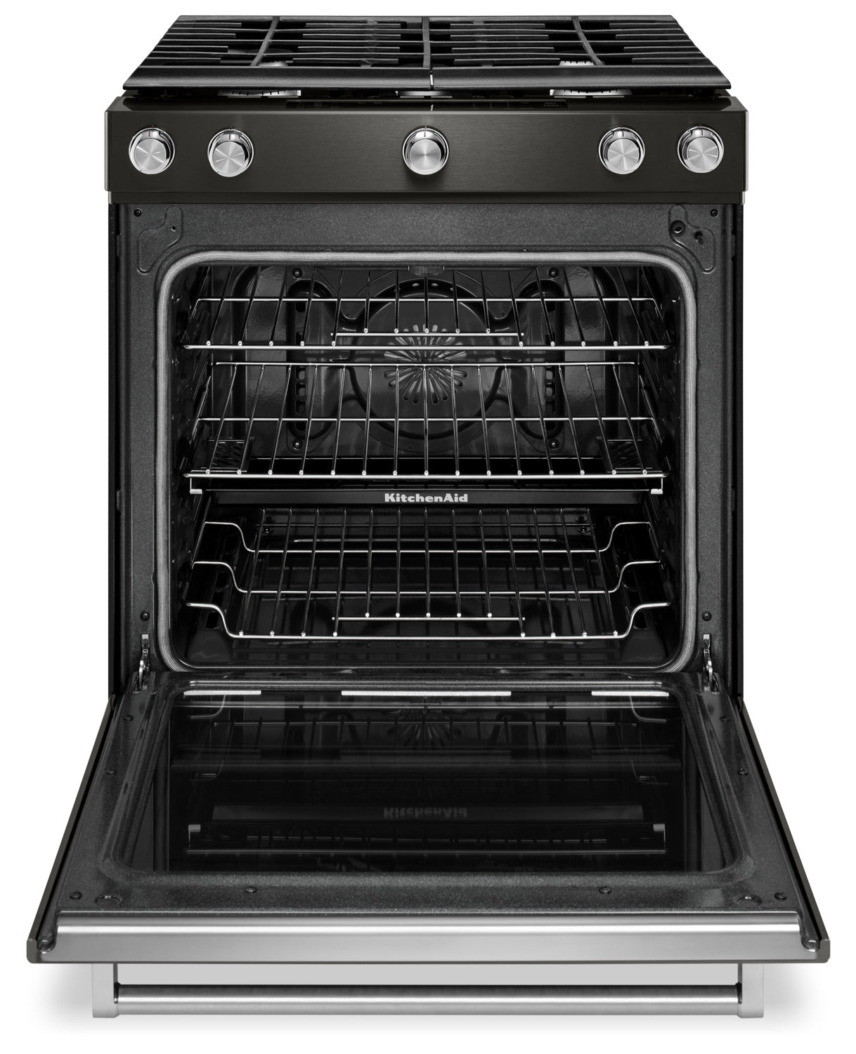 KitchenAid Black Stainless Steel Slide-In Gas Convection Range (5.8 Cu. Ft.) - KSGG700EBS