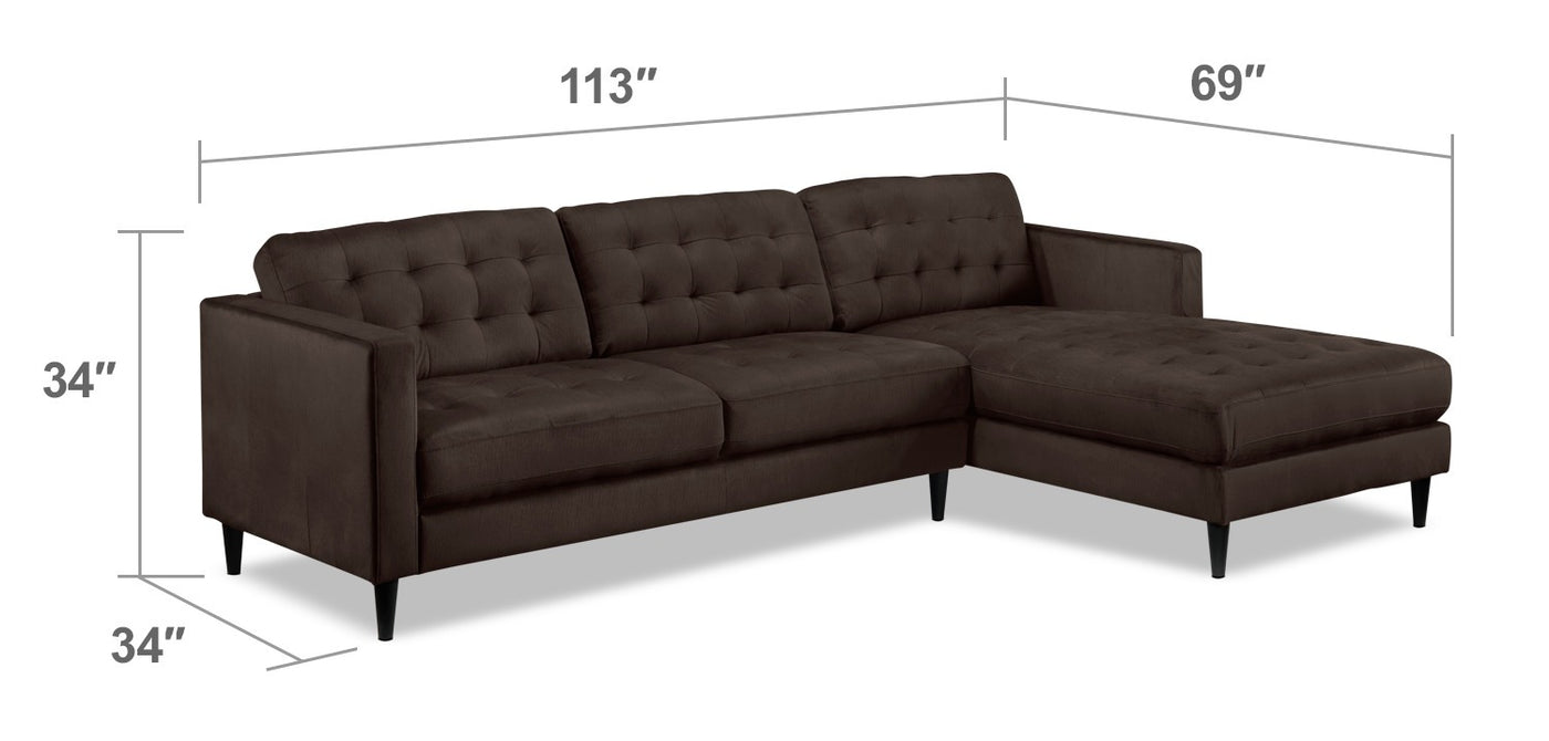 Paragon 2-Piece Sectional with Right-Facing Chaise - Dark Chocolate