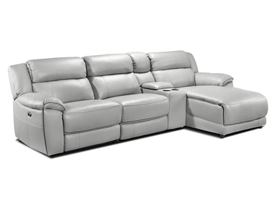 Holton Leather 4-Piece Sectional with Right-Facing Chaise - Grey