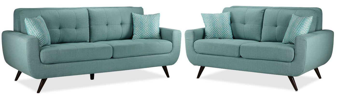 Julian Sofa and Loveseat Set - Teal