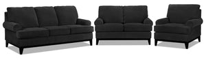 Crizia Sofa, Loveseat and Chair Set - Black