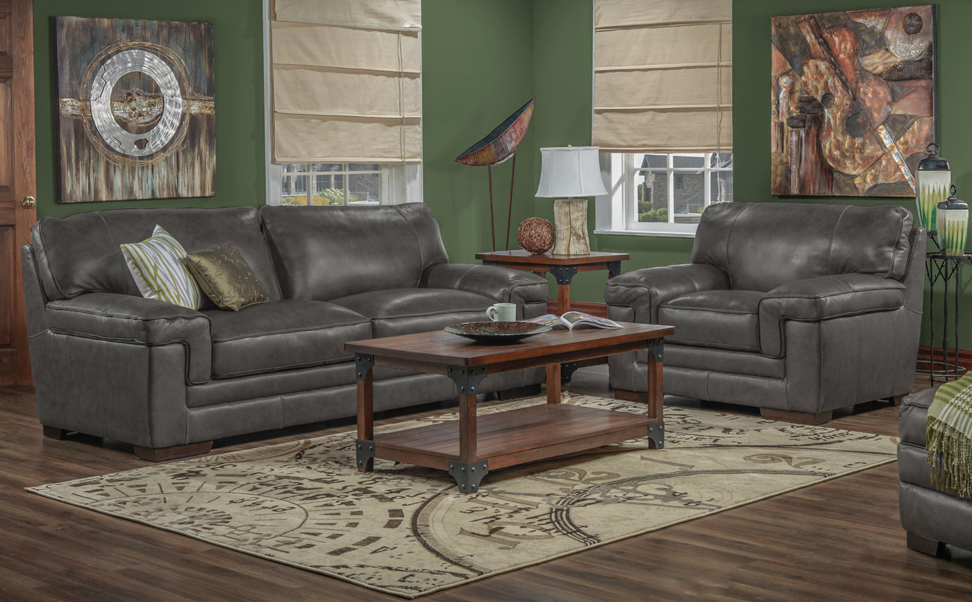 Stampede Leather Sofa - Charcoal