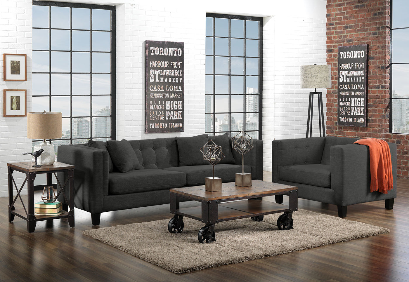 Astin Sofa, Loveseat and Chair and a Half Set Dark Grey Leon's