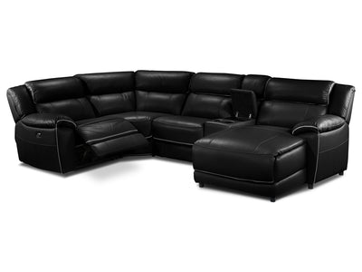 Holton Leather 5-Piece Sectional with Right-Facing Chaise - Black