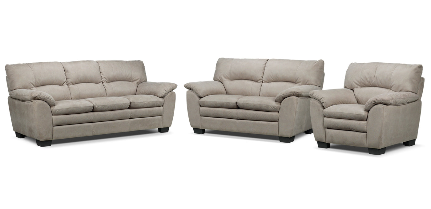 Kelleher Sofa, Loveseat and Chair Set - Silver Grey