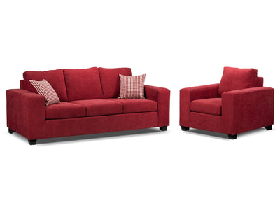 Fava Sofa and Chair Set - Red