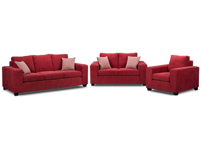 Fava Sofa, Loveseat and Chair Set - Red