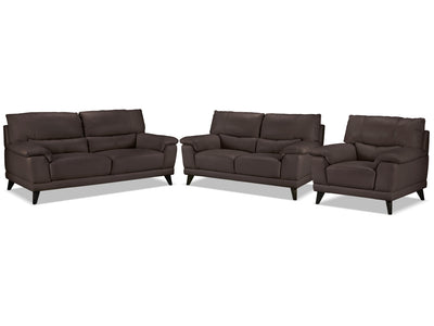 Braylon Leather Sofa, Loveseat and Chair Set - Dark Chocolate