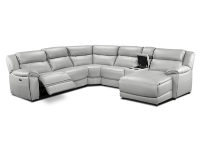 Holton Leather 6-Piece Sectional with Right-Facing Chaise - Grey