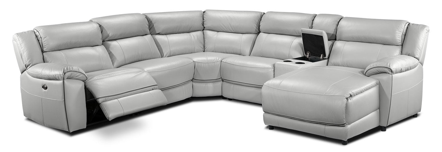 Holton Leather 6-Piece Sectional with Right-Facing Chaise - Grey